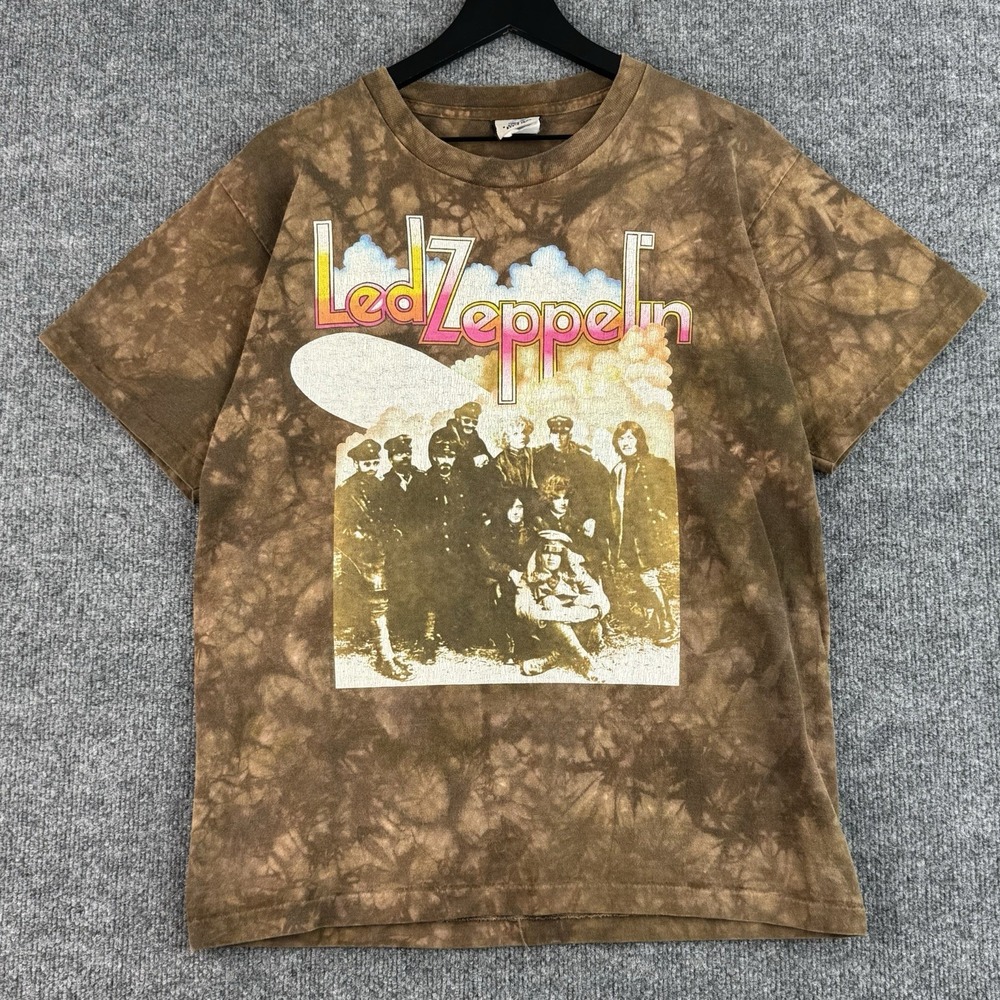 Vintage Led Zeppelin T-Shirt Mens M Brown Tie Dye Band Tee Single Stich USA 90s